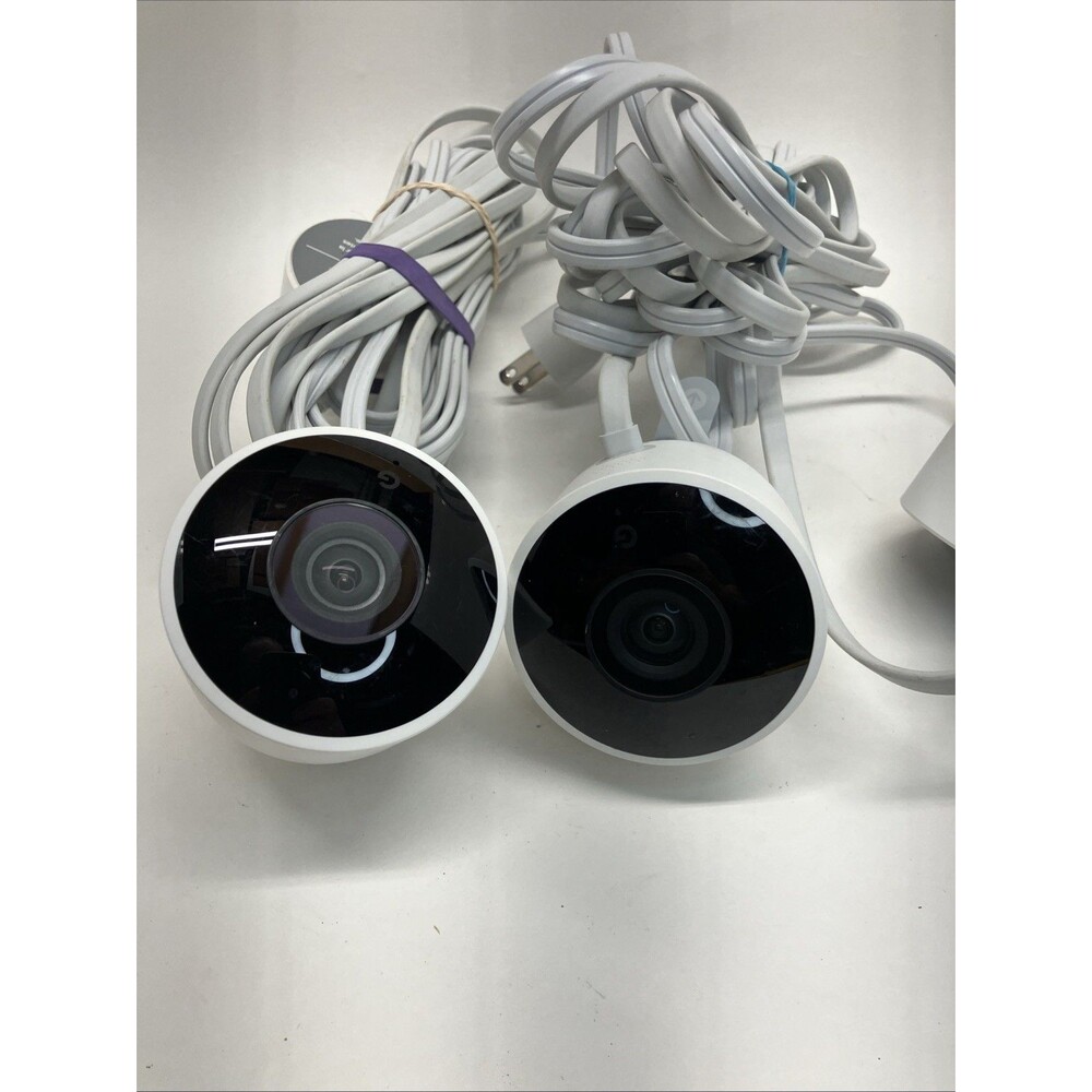 Lot of 2 Google Nest Cam Outdoor 1080p Smart Security Cameras White Wired A01317